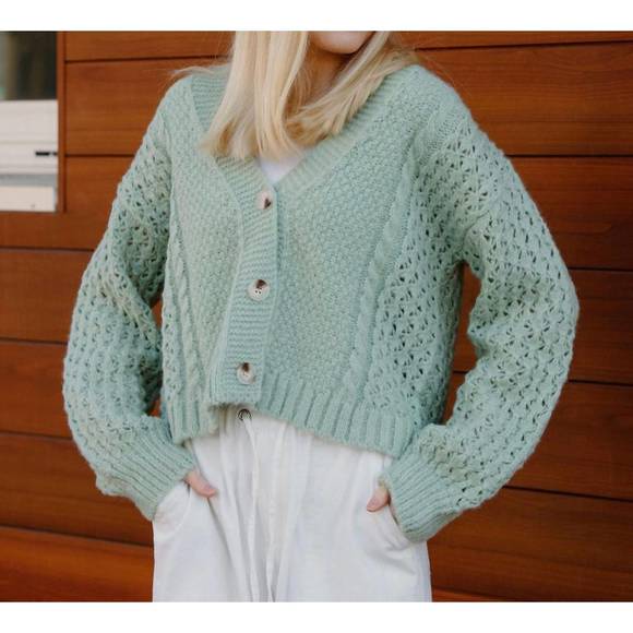 NEW SADIE & SAGE piper contrast cardigan in green - Picture 2 of 3